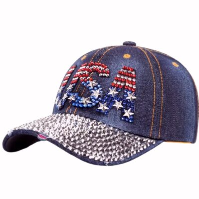 USA Denim Bling Rhinestone Cap Hat