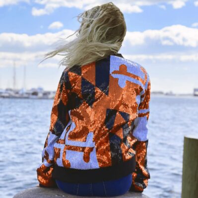 Route One Maryland Flag Orange Sports Sequinned Zippered Jacket