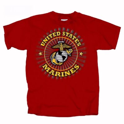U.S. Marines USMC Shield Logo Burst Red Short Sleeve T-Shirt