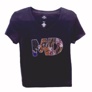 Maryland Sports and Flag Rhinestone Woman's V-Neck Short Sleeve Sleeve T-Shirt