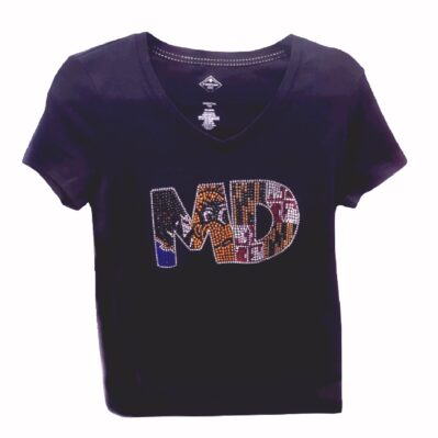 Maryland Sports and Flag Rhinestone Woman's V-Neck Short Sleeve Sleeve T-Shirt
