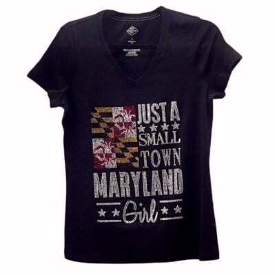 Just A Small Town Maryland Girl Rhinestone Woman's V-Neck Short Sleeve Sleeve T-Shirt