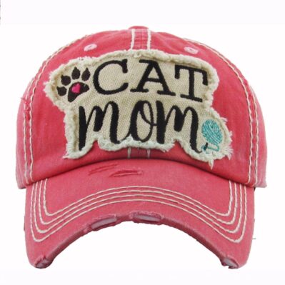 Cat Mom Distressed Hot Pink Cap Hat