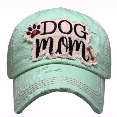 Dog Mom Distressed Aqua Green Cap Hat