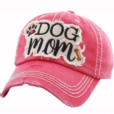 Dog Mom Distressed Hot Pink Cap Hat