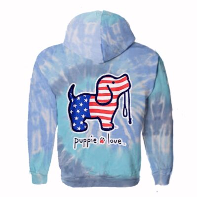 Puppie Love Dog USA Lagoon Blue Tie Dye Pup Pullover Hoodie