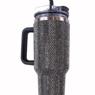 Simply Southern 30 oz Large Sequined Stainless Tumbler Travel Mug - Black/Silver