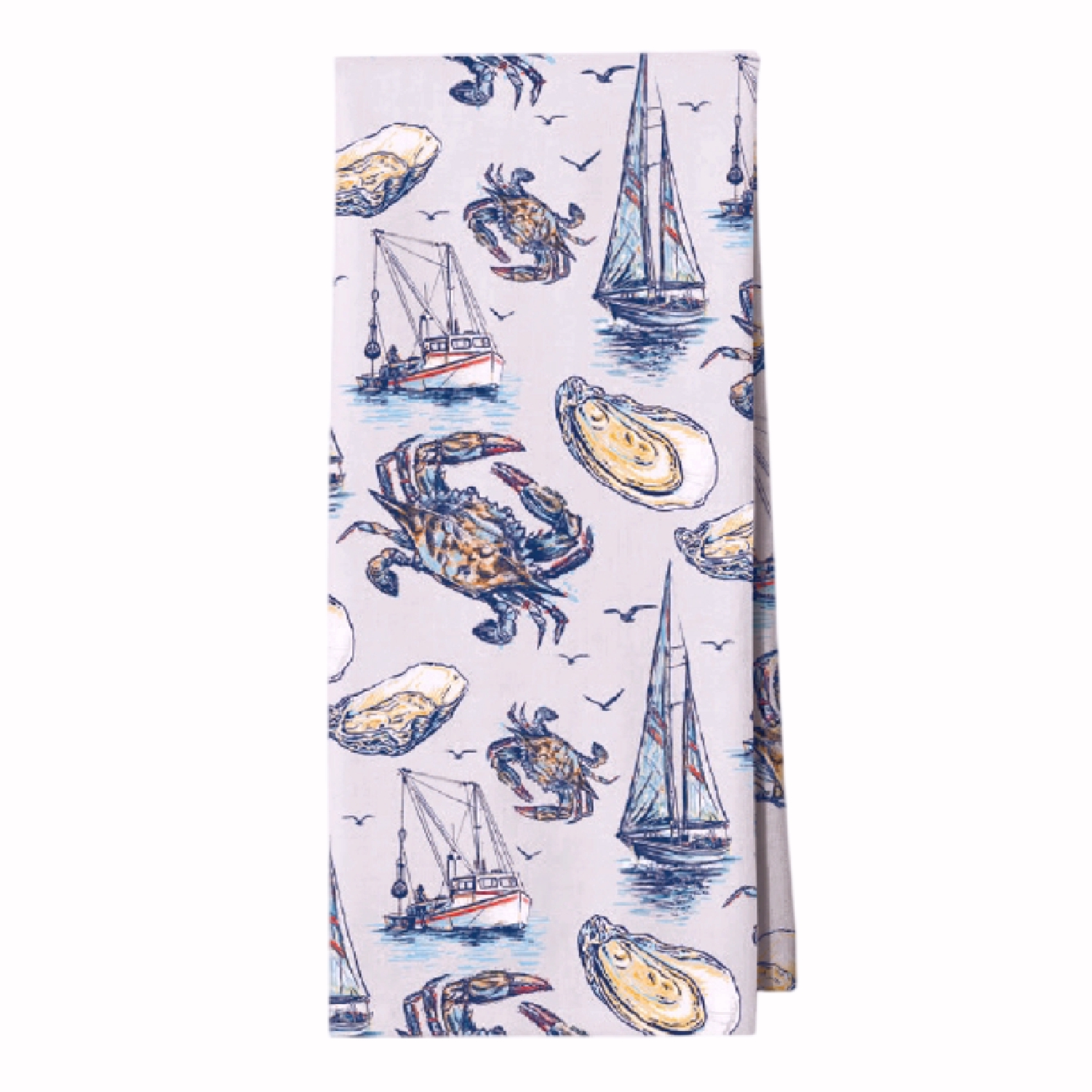 Watercolor Crabs Oysters and Crabbers Kitchen Towel