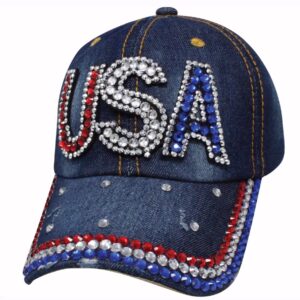 USA Denim Bling Red White Blue Cap Hat
